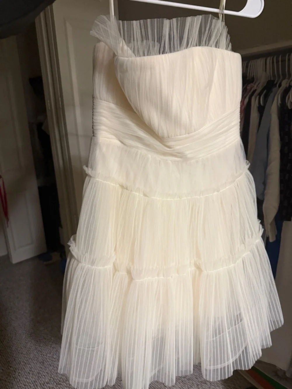 Strapless Tiered Tulle Mini Dress in White Sz 8 - Picture 2 of 5
